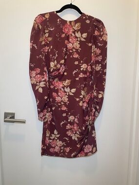 Zimmermann Burgundy Floral Long-Sleeve Wrap-Style Dress